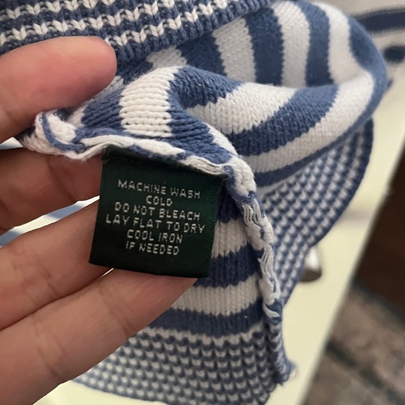 Lauren RL Nautical Striped Boat neck Sweater with Logo Patch 3/4 sleeve sz med - Picture 6 of 6